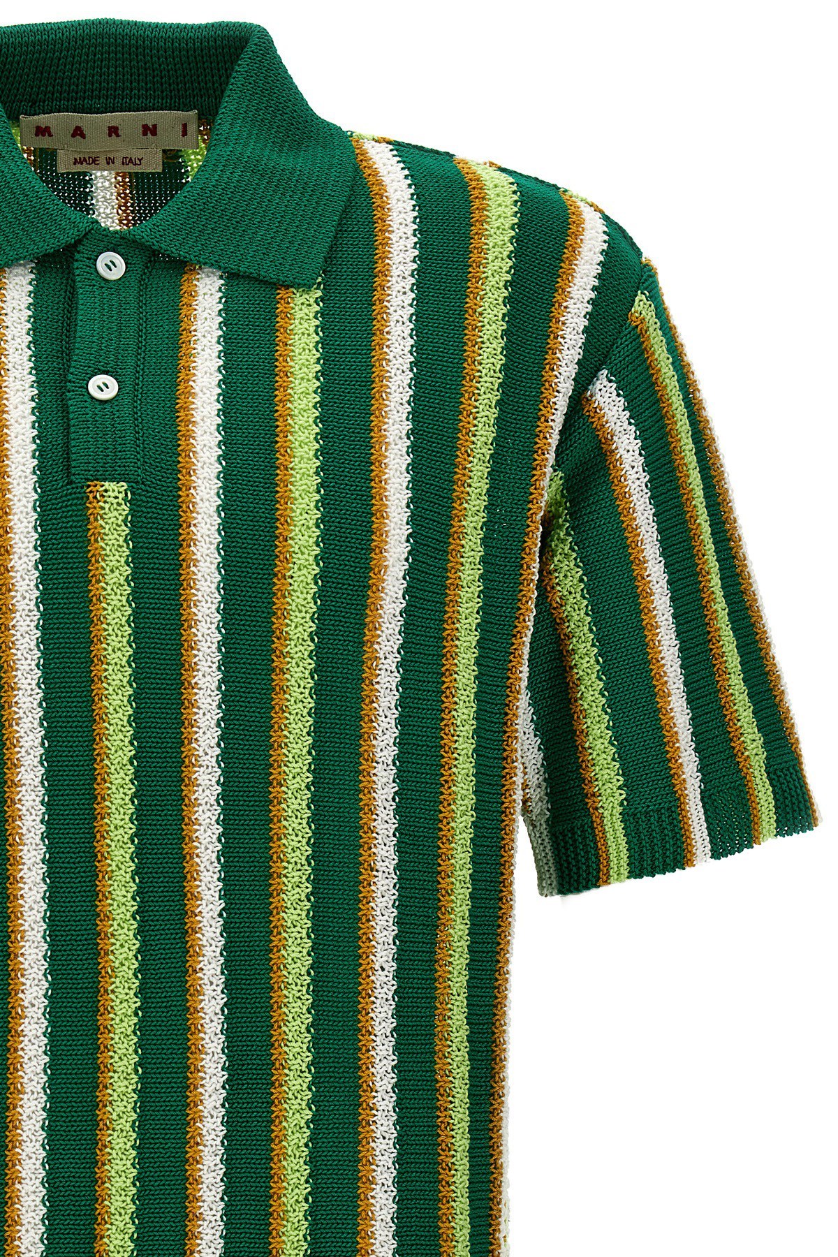 Marni Striped Crocheted Polo Shirt In Green