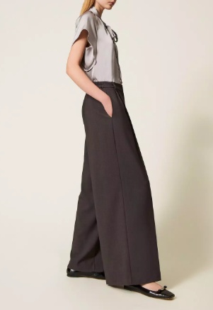 Twinset Wide-leg Trousers With Front Pleats In Burgundy