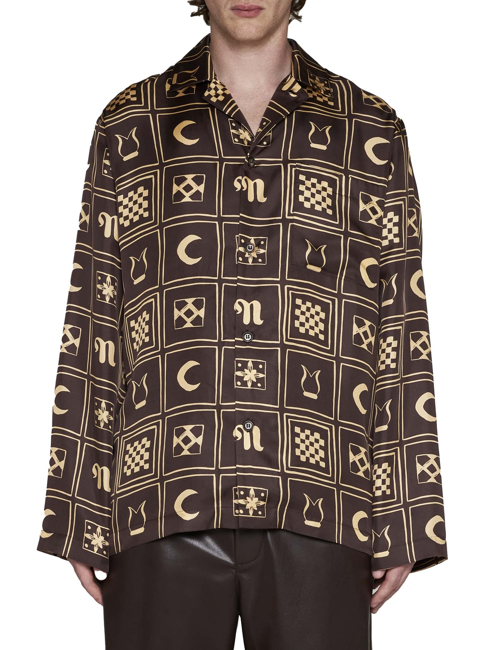 Nanushka Kopjafa-print Silk Shirt In Brown