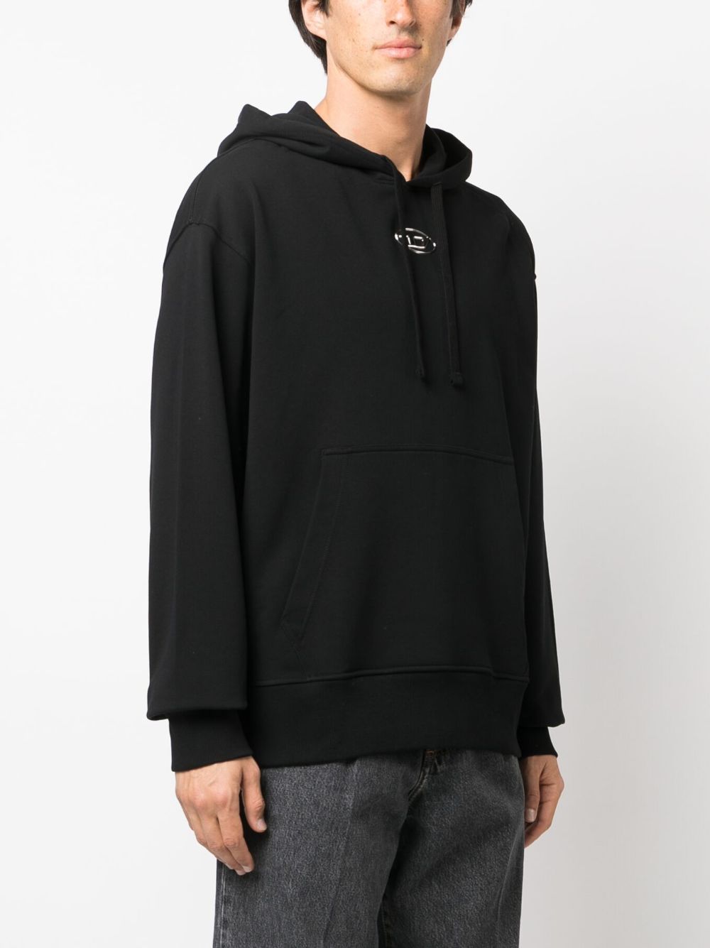 Diesel Logo Detailed Drawstring Hoodie In Black