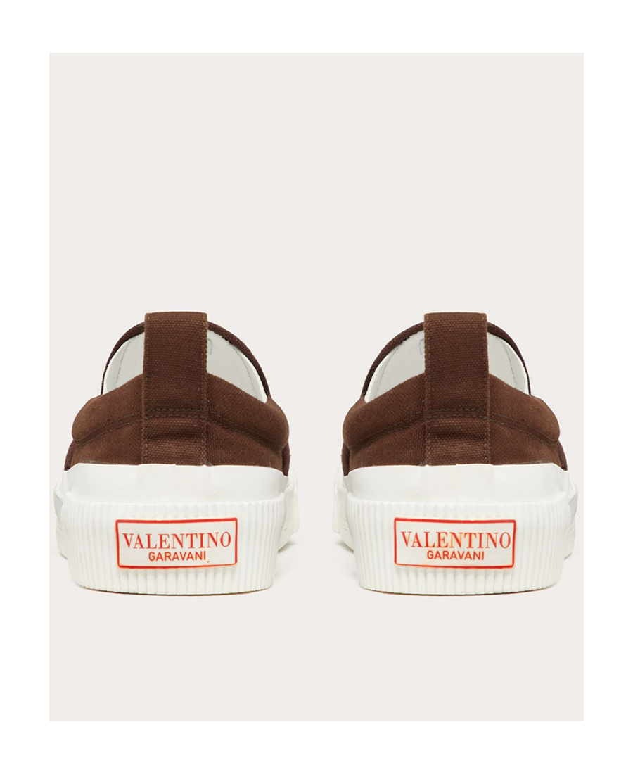 Valentino Garavani Man Sneakers Cocoa Size 6 Textile Fibers In Brown