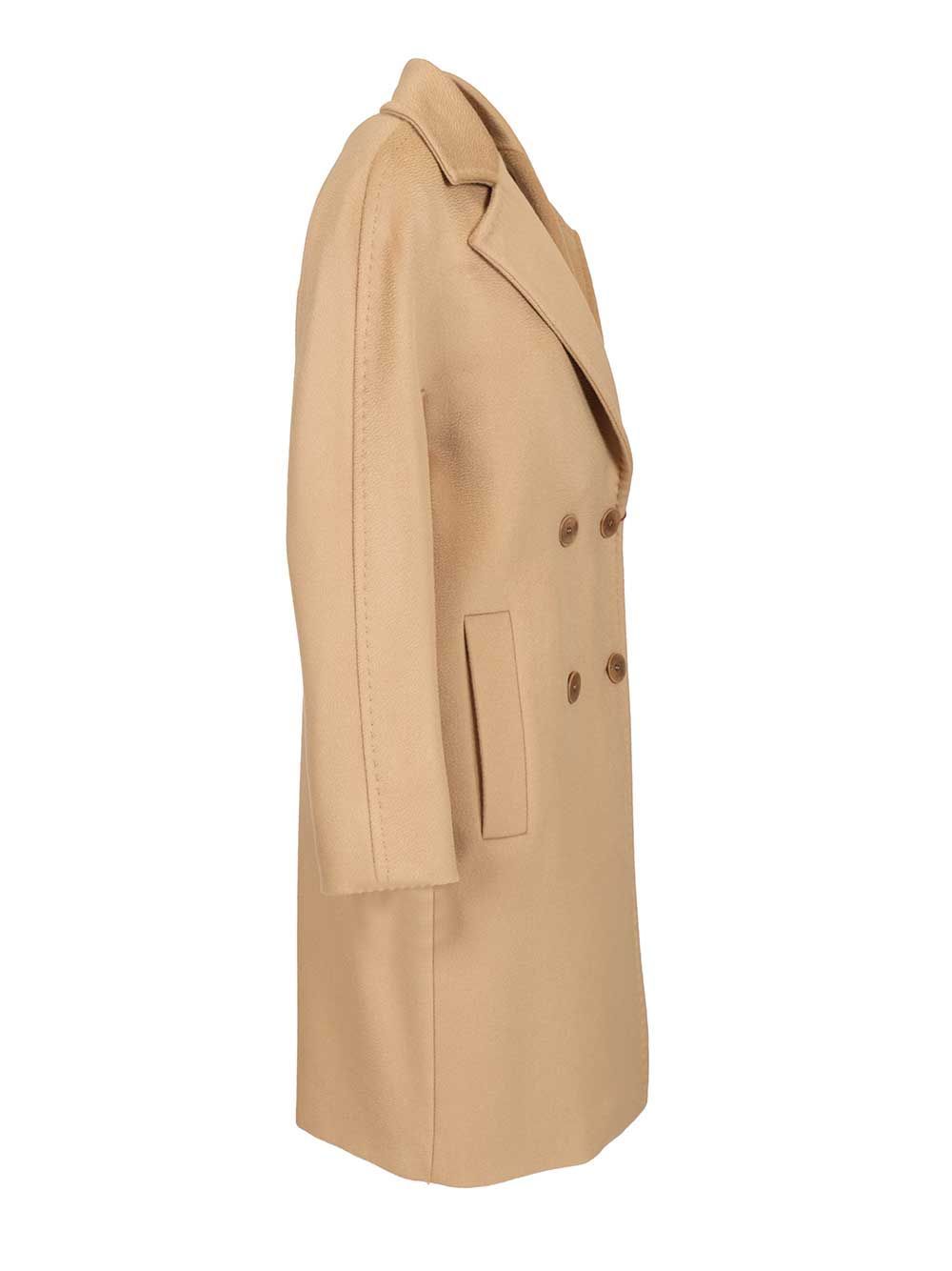 Max Mara Agenda Double Breasted Cocoon Long Wool Drap Coat Coats Beige In Brown