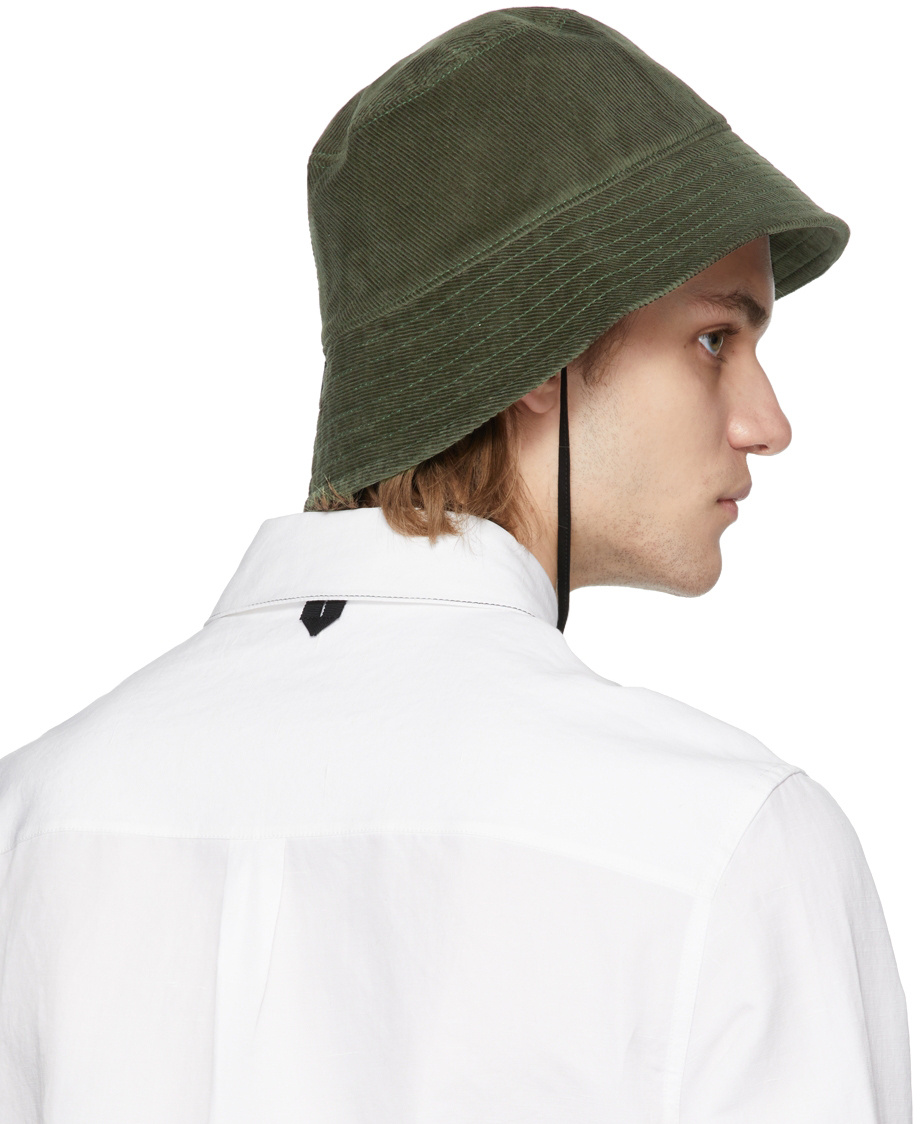 Erdem Green Corduroy Bucket Hat In White
