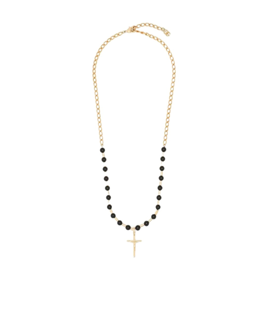 Dolce & Gabbana Cross-pendant Ball-chain Necklace In Yellow