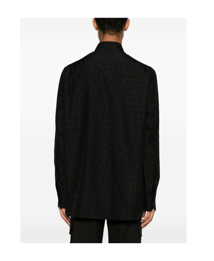 Valentino Monogram-jacquard Cotton Shirt In Black
