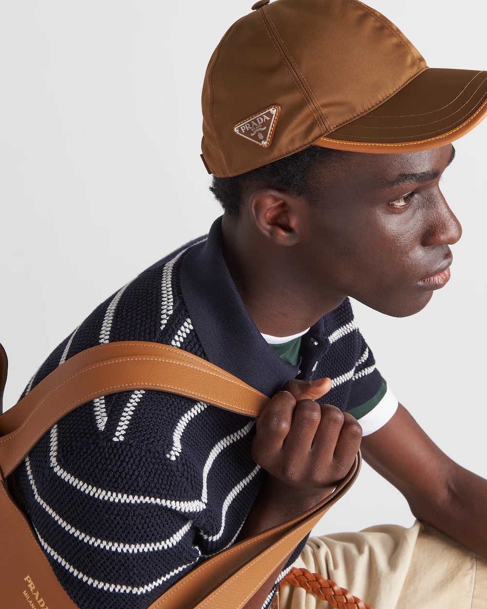 Prada Mens Brown Re-nylon Brand-plaque Recycled-nylon Baseball Cap In Brown