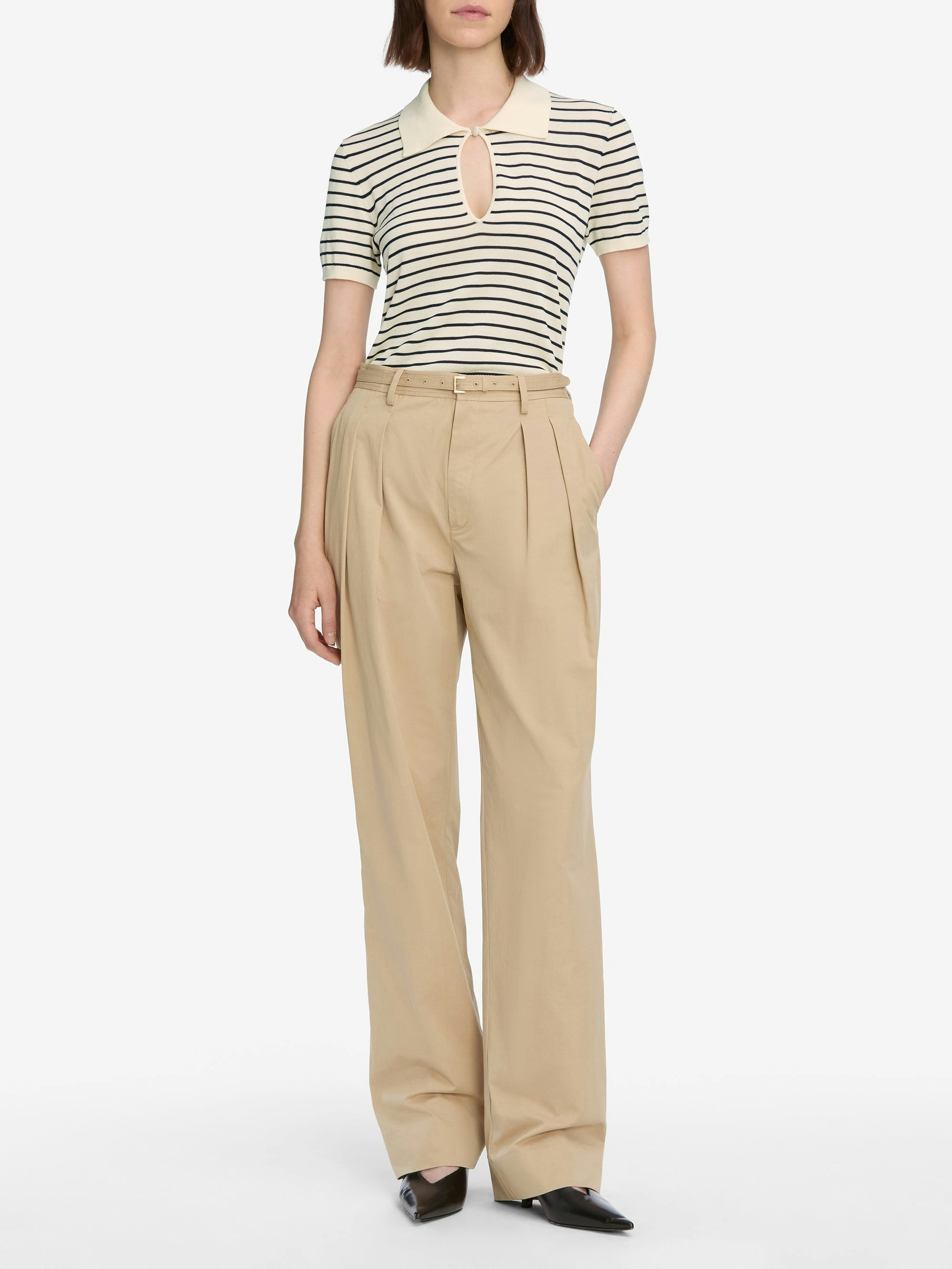 Frame Striped Short Sleeve Polo Shirt In Neutral
