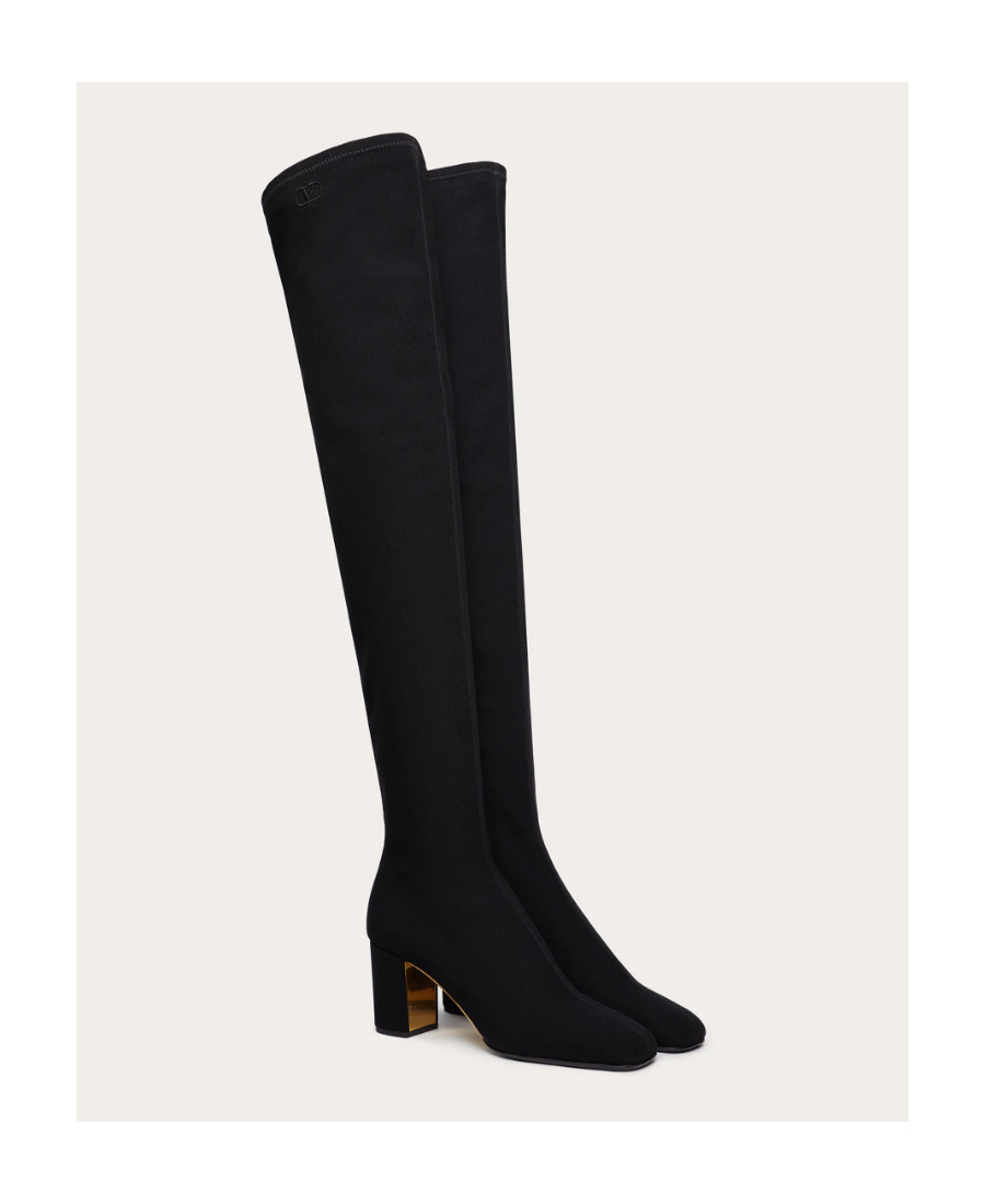 Valentino Logo-embroidered Over-the-knee Boots In Black