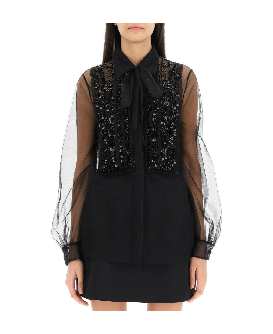 VALENTINO LACE-EMBROIDERED SHEER TOP