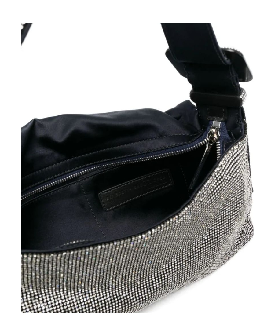 Benedetta Bruzziches Vitty La Mignon' Silver Shoulder Bag With Gem Embellishment In Rhinestone Mesh In Gray