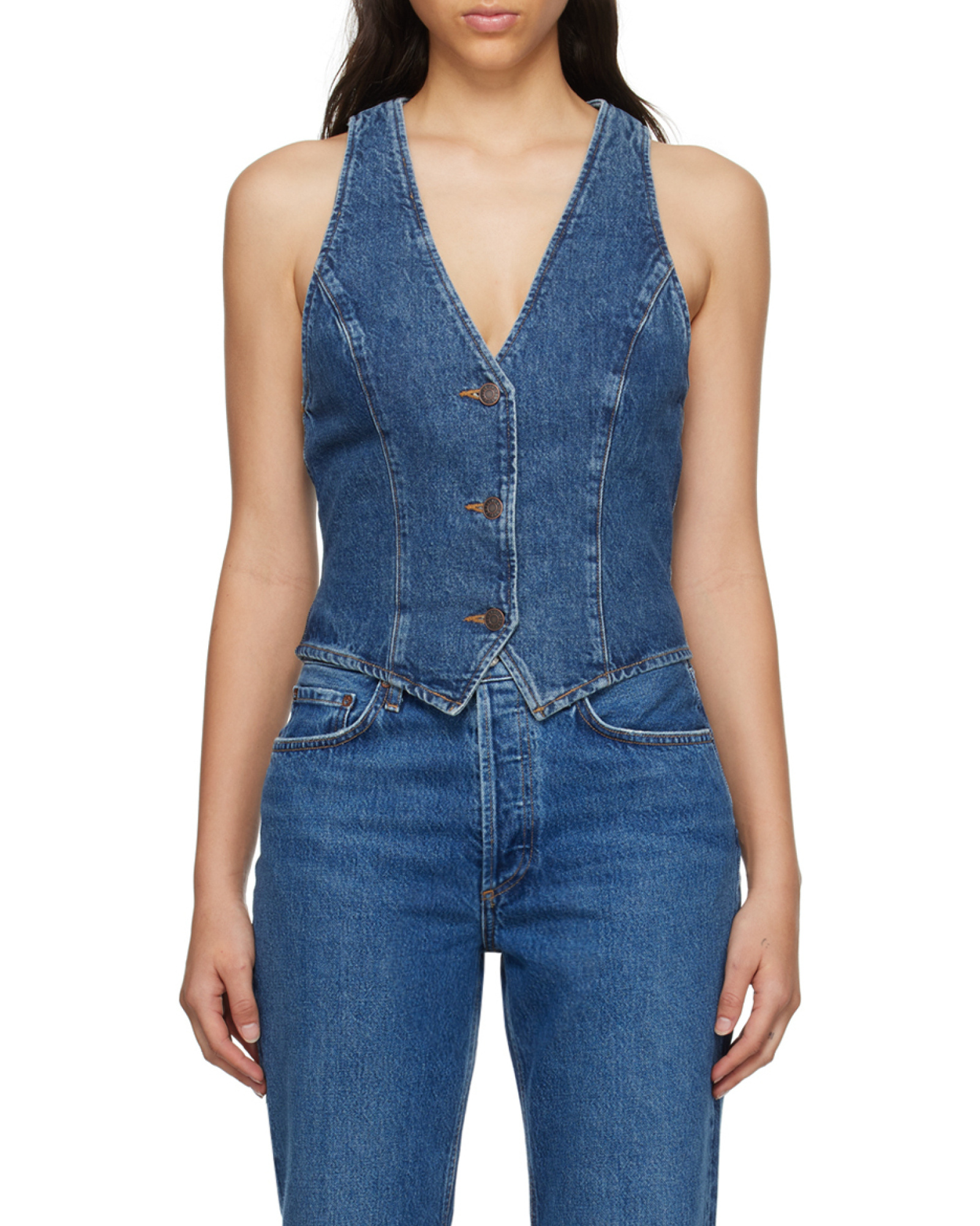 Agolde Heller Denim Vest In Blue