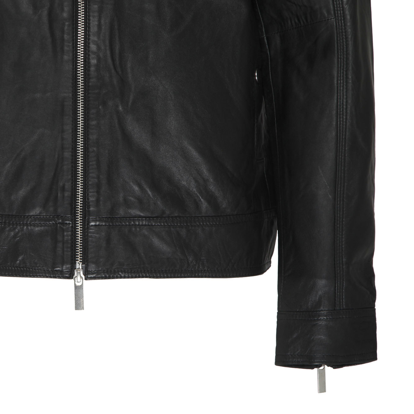 Selected Zippered Long-sleeved Leather Jacket In Animal Print