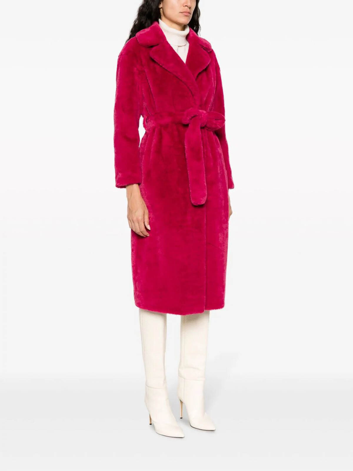 Herno Notched-collar Faux-shearling Coat In Red