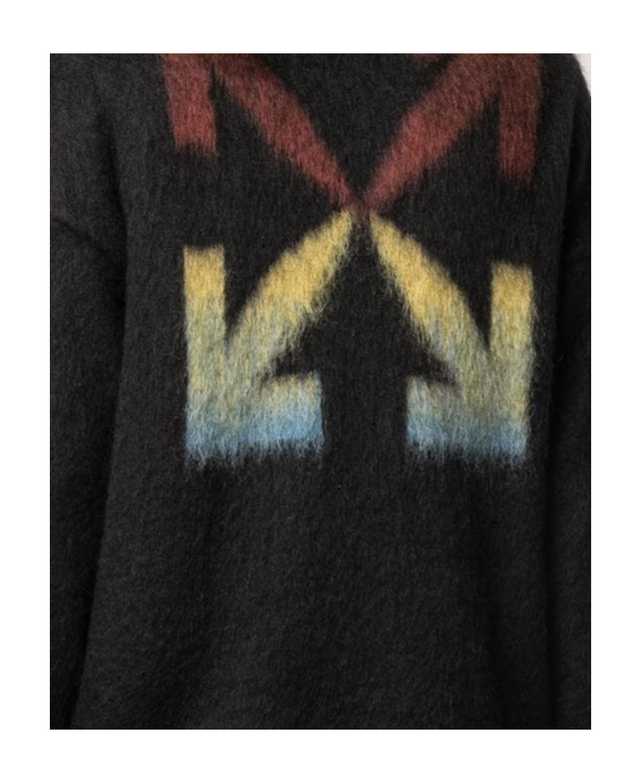 Off-white Brushed Wool Crew-neck Sweater With Contrasting Logo In Black