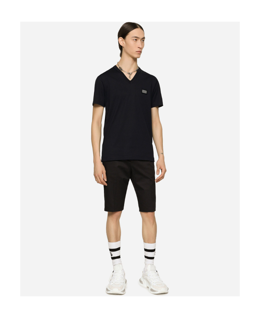 Dolce & Gabbana Logo V-neck T-shirt In Black