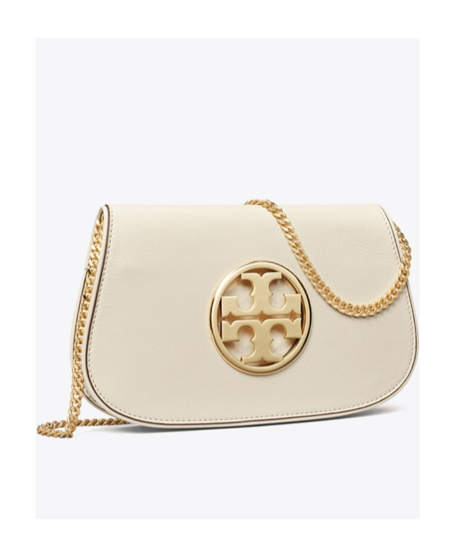 Tory Burch Reva Logo-plaque Clutch Bag In Nude