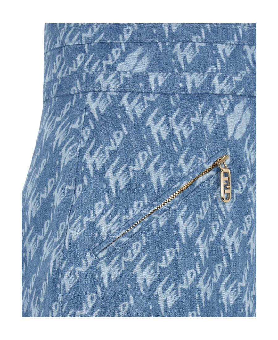 Fendi Monogram-print Denim Shorts In Blue
