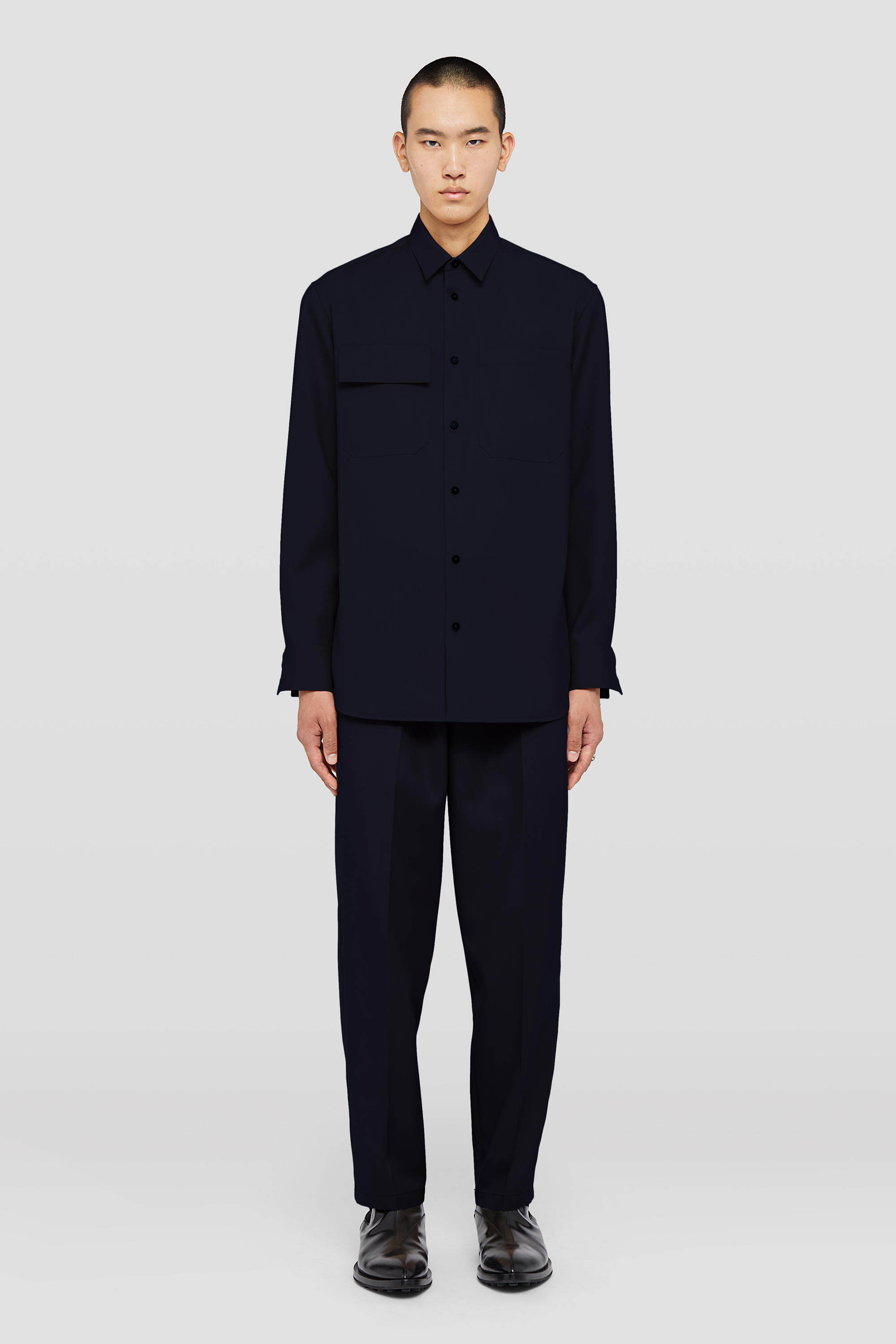 Jil Sander Long-sleeved Wool Shirt In Black