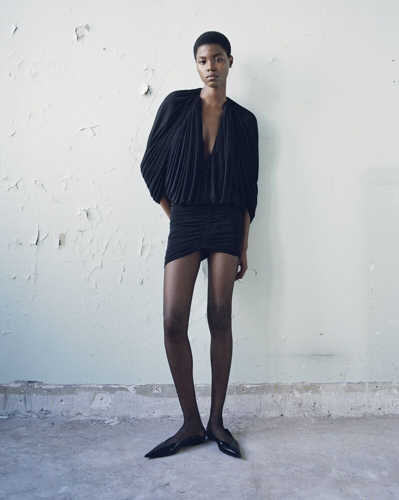 Saint Laurent Nour Pointed-toe Leather Mules In Black