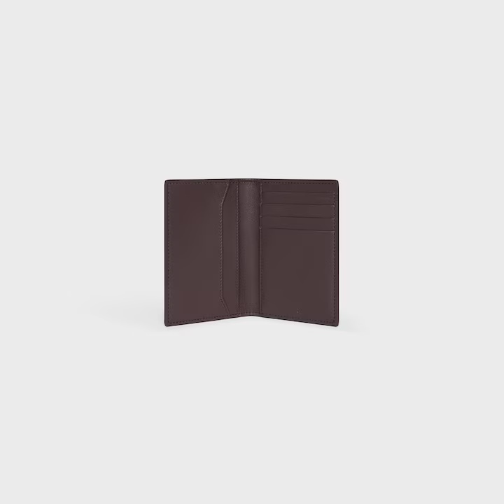 Celine Vertical Card Holder In Grained Calfskin In Gray