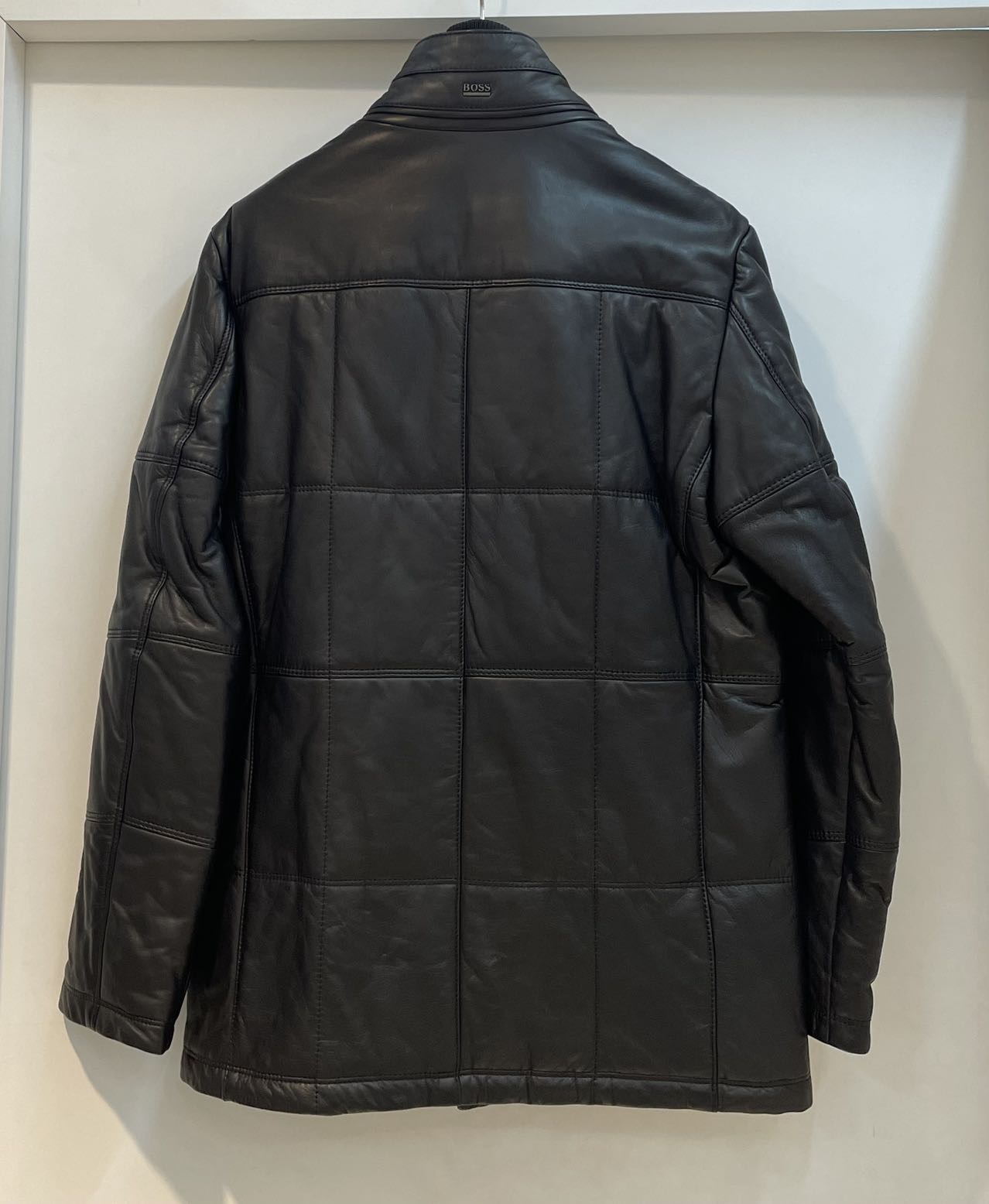 Hugo Boss Long-sleeved Leather Jacket In Black