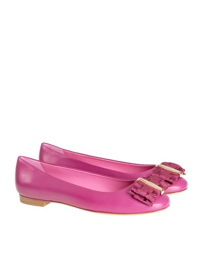 Ferragamo Elinda Series Bow-tie Decorative Flat Shoes In Pink