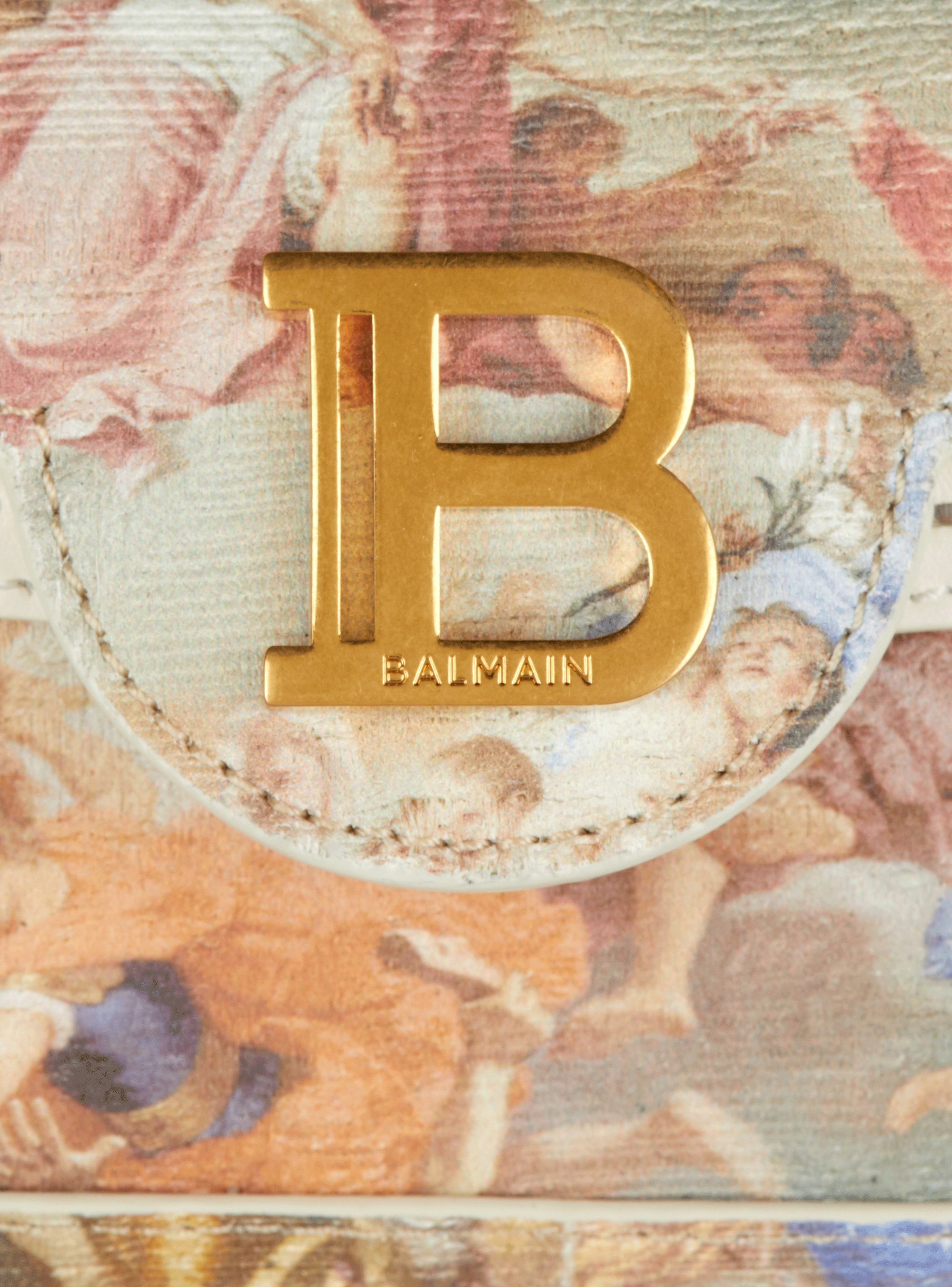 Balmain B-buzz 19 Bag In Sky Print Canvas With Leather Details In Nude