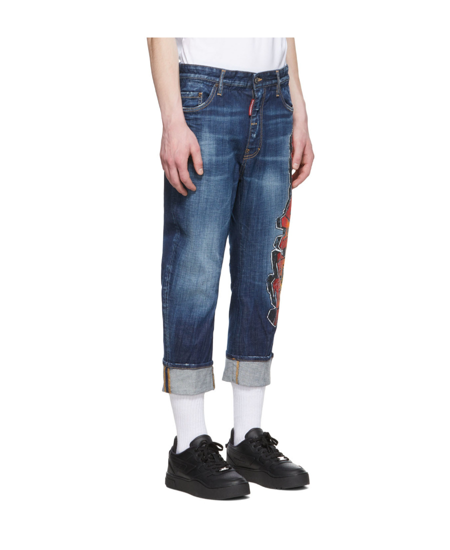 Dsquared2 Dark Clean Wash Big Brother Jeans With Print In Blue