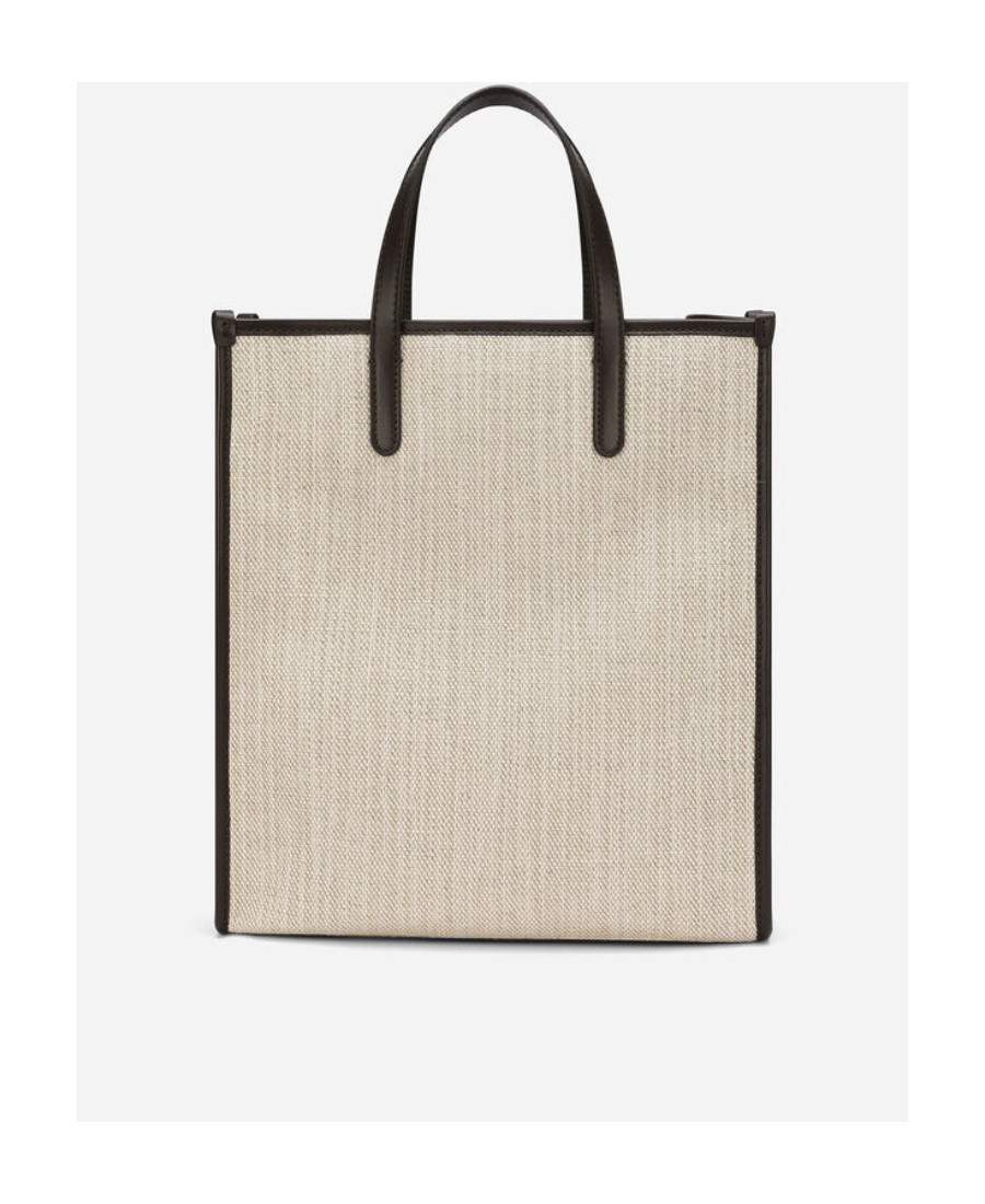 Dolce & Gabbana Small Shopping Canvas Tote Bag In Nude