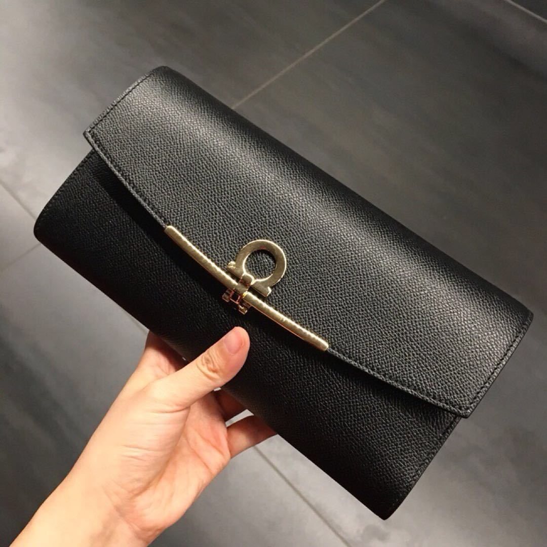 Ferragamo Flip-top Gancini 'wallet In Brown