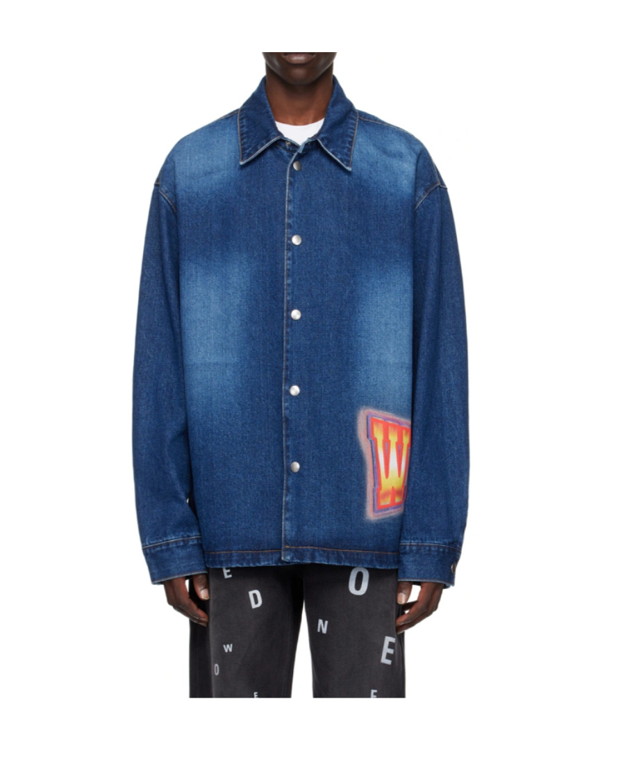 We11 Done Logo Painted Denim Jacket In Blue