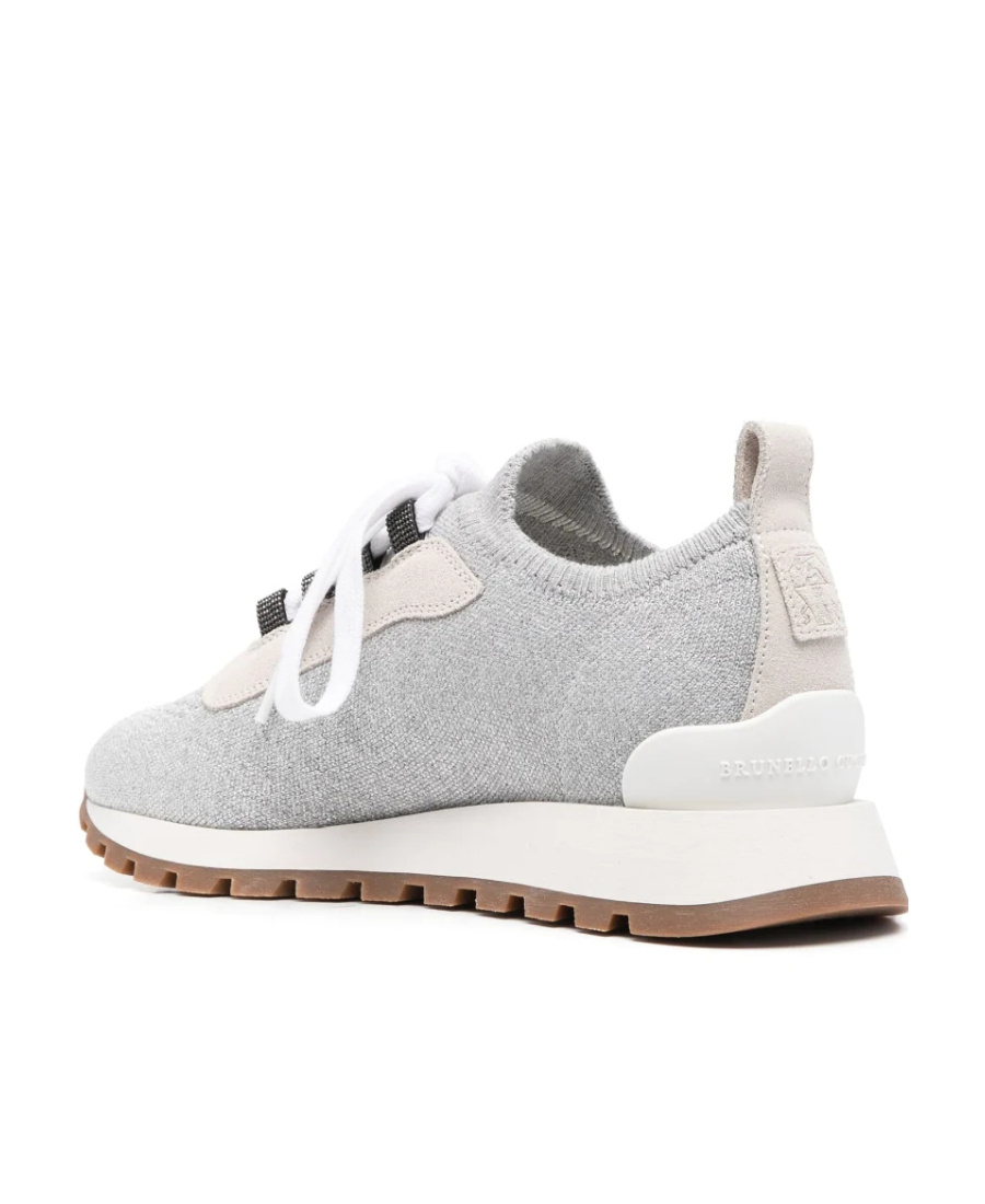 Brunello Cucinelli Light Grey Textile Sneakers In White