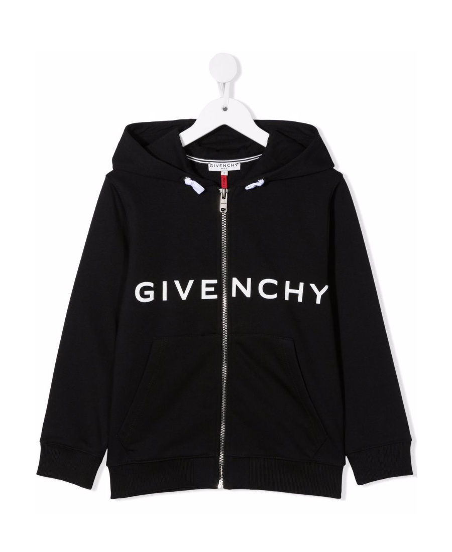Givenchy Teen Logo-print Zip-up Hoodie In Black