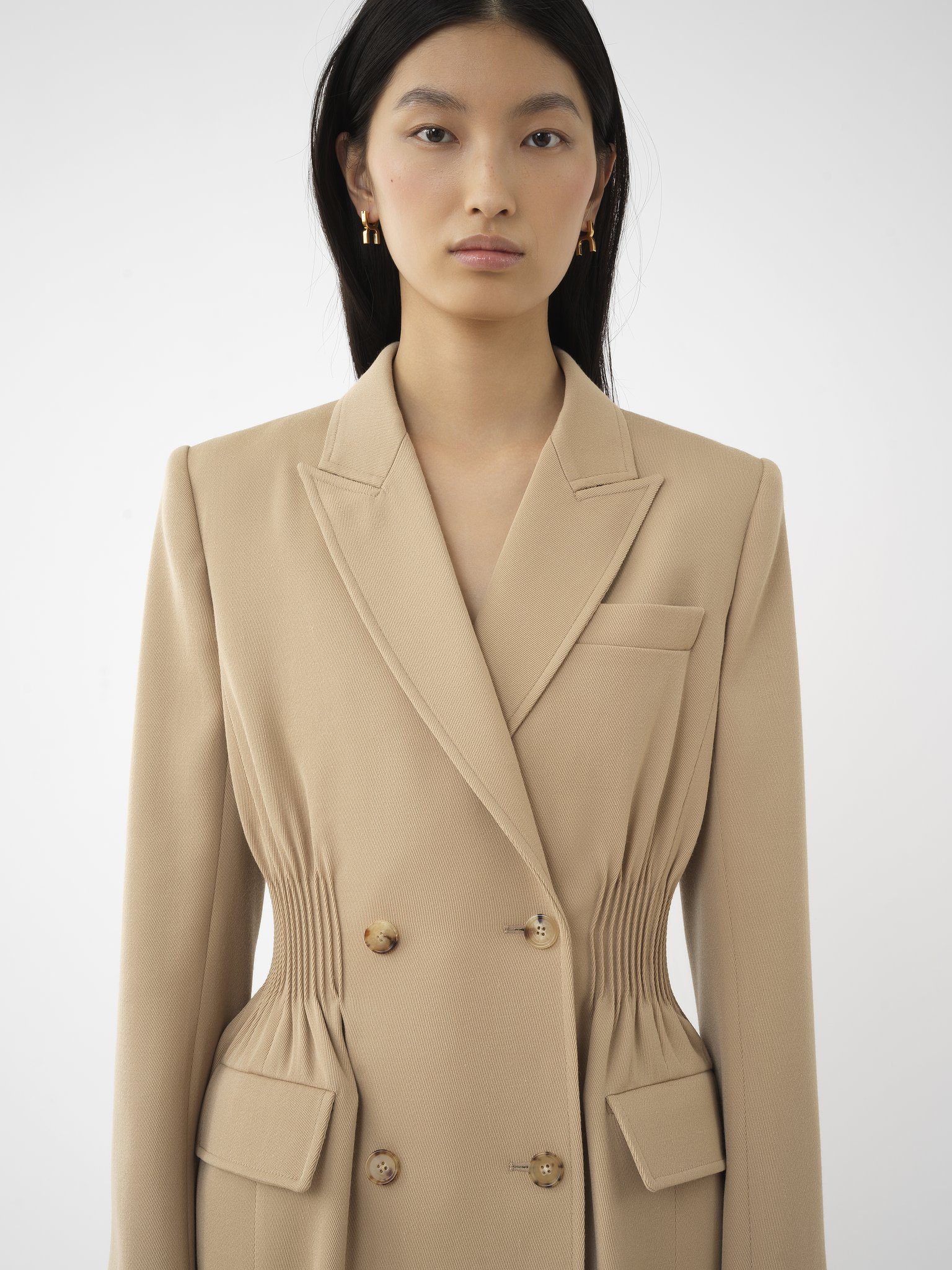 Chloé Double-breasted Jacket In Soft Wool In Nude