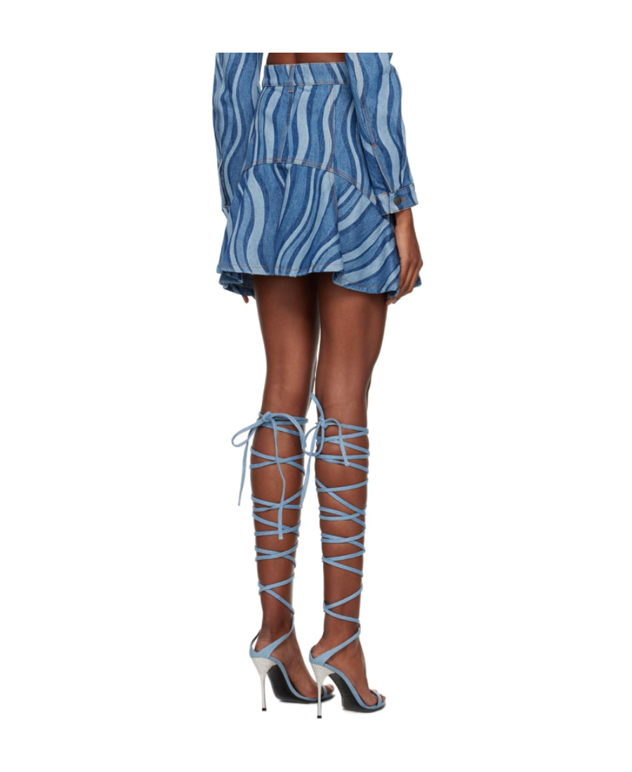 Area Sunray Denim Ruffle Mini Skirt In Blue
