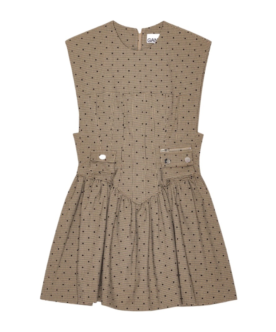 Ganni Flock Check Suiting Corset Mini Dress In Brown