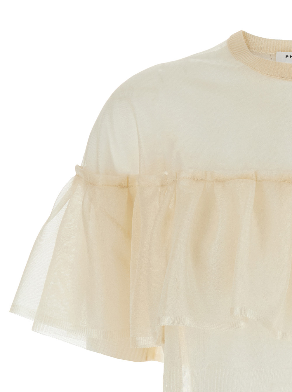 Philosophy Di Lorenzo Serafini Cropped Sheer Layered Ruffle Top In Nude