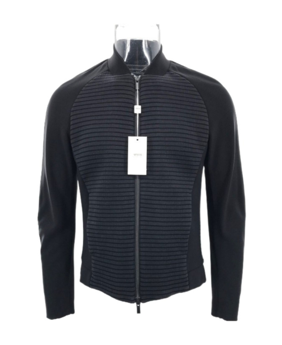 Armani Collezioni Long-sleeved Zipper Casual Jacket In Black