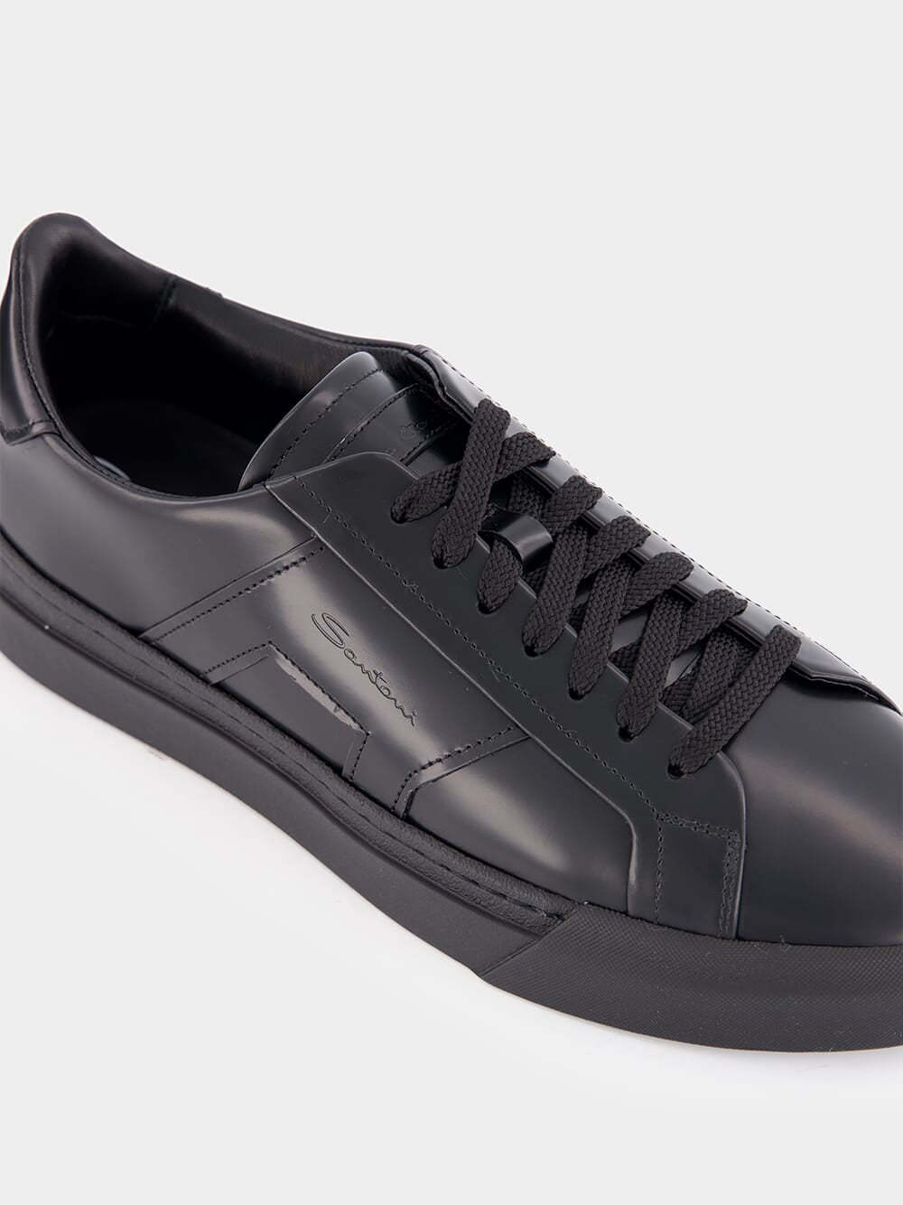 Santoni Double Buckle Sneaker Man Sneakers Black Size 7.5 Leather In Black