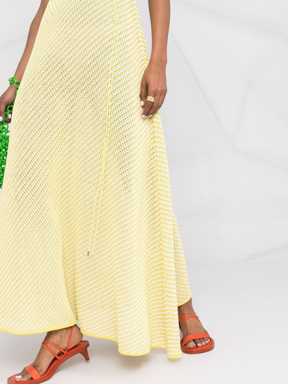 Bottega Veneta Women's Striped Cotton-blend Mesh Maxi Dress In Yellow