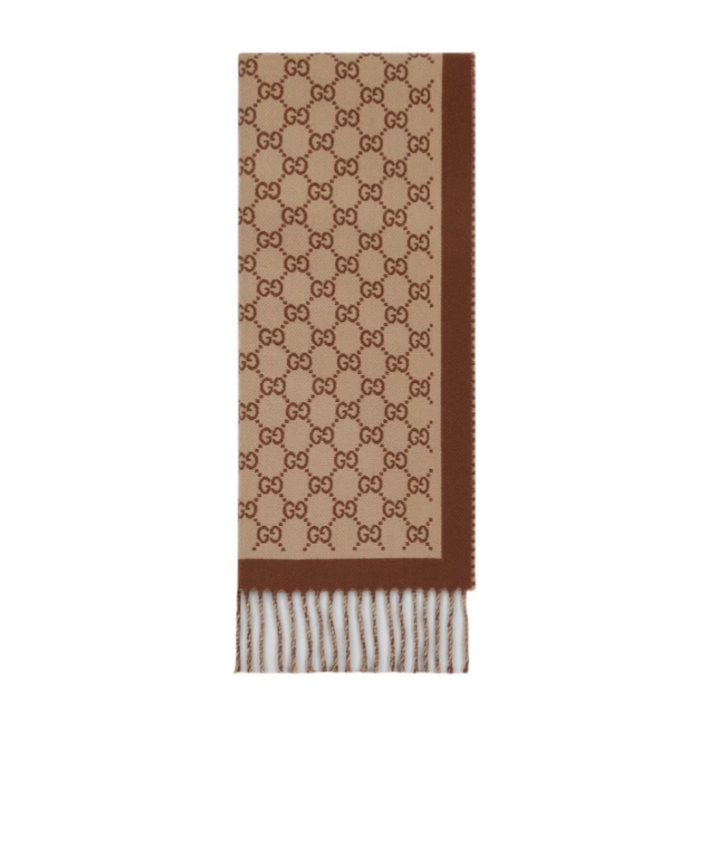 Gucci Gg-pattern Wool Scarf In Brown