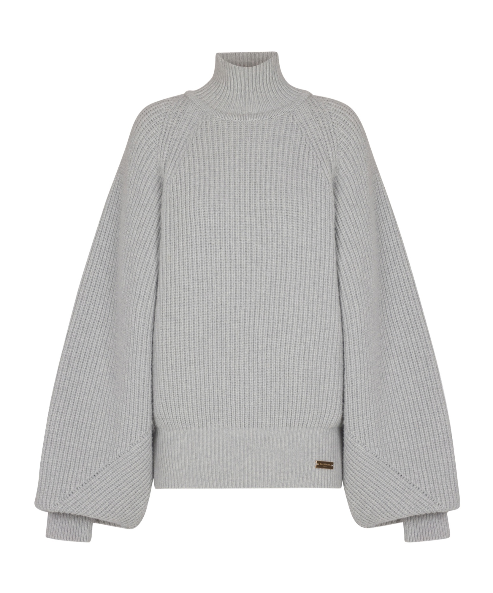 Balmain High-neck Ribbed Knit Jumper In Gray