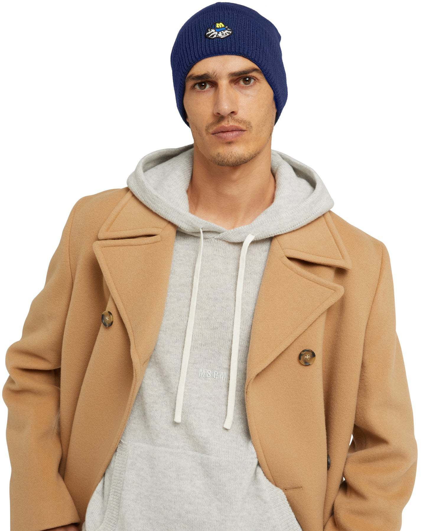 Msgm Logo-patch Knitted Beanie In Blue
