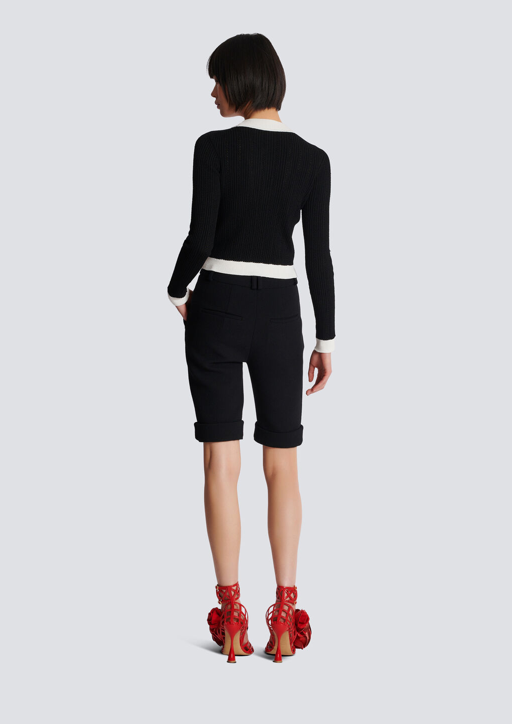 Balmain Contrast-border Ribbed Knit Cardigan In Black