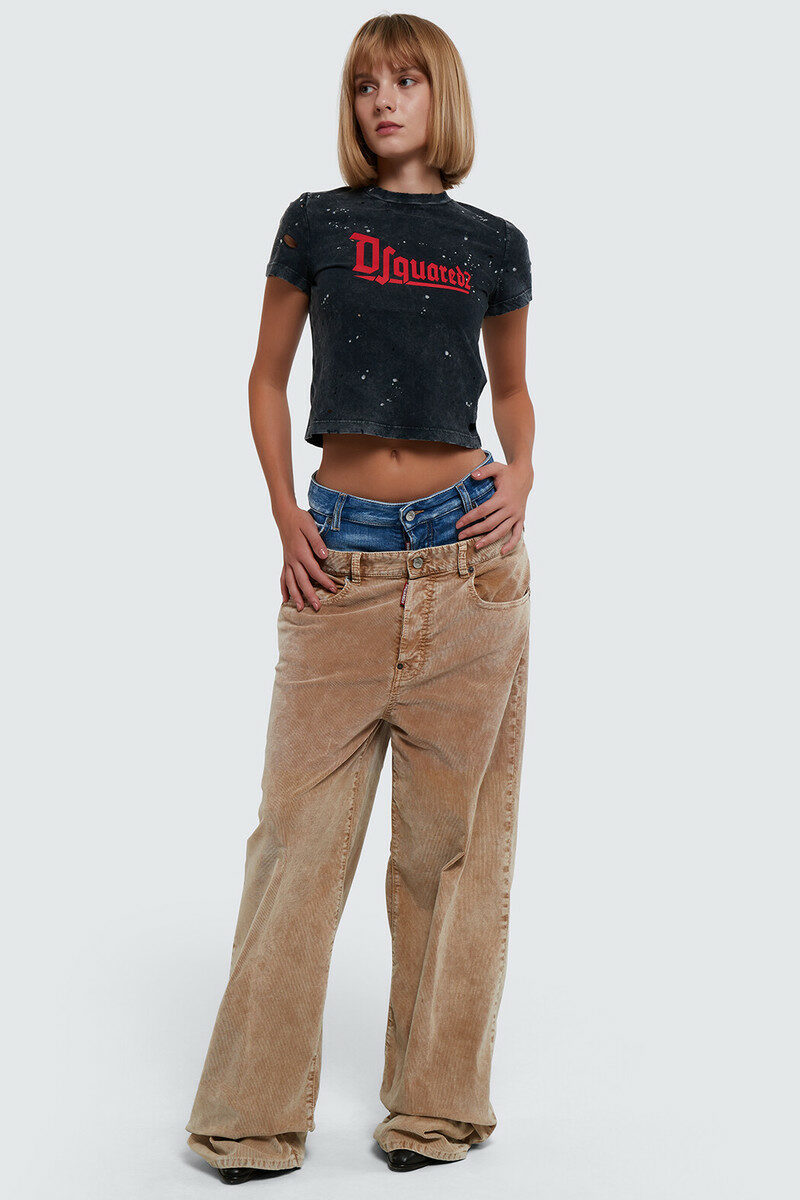 Dsquared2 Corduroy Dual Waistband Wide-leg Trousers In Brown