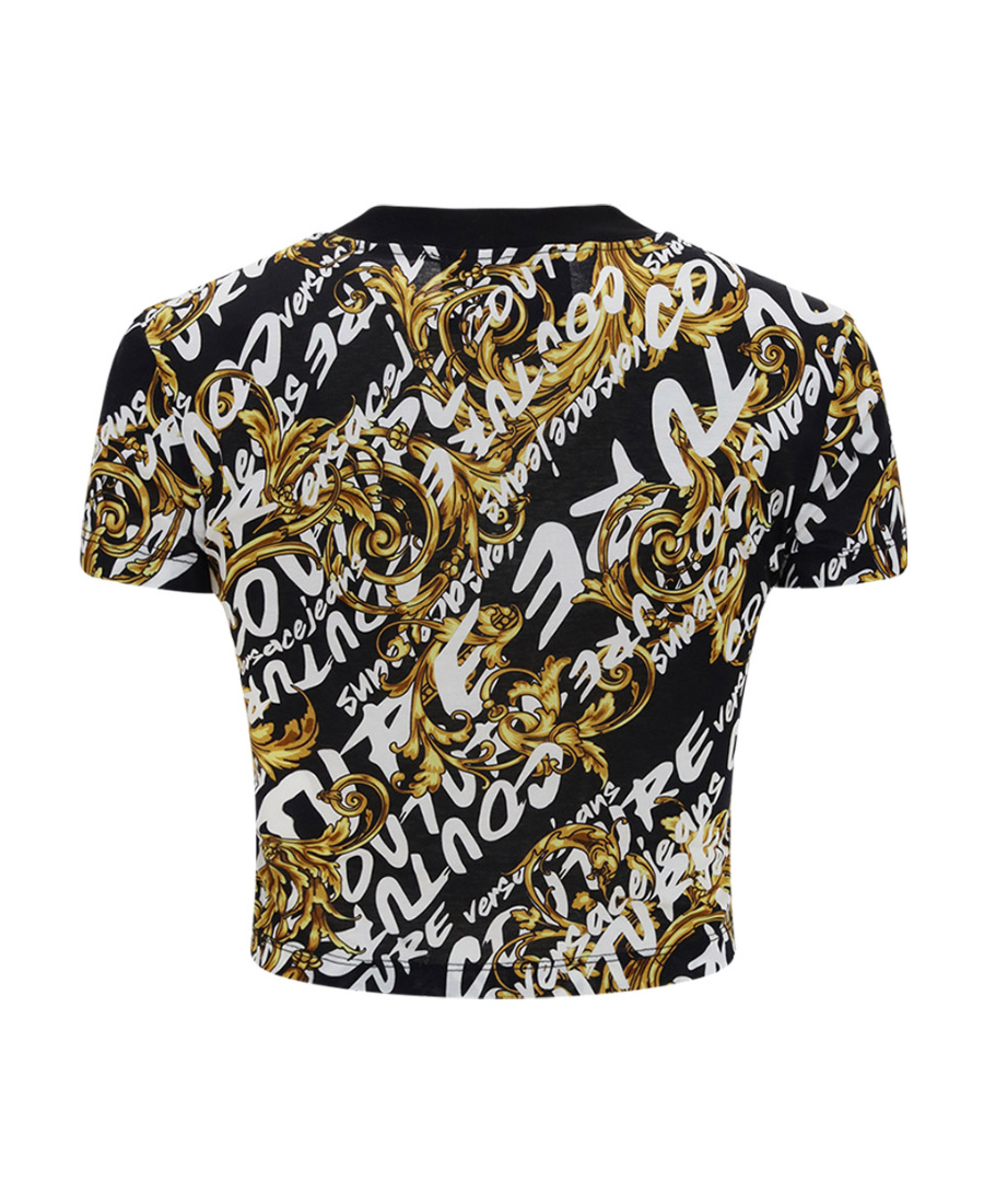 Versace Jeans Garland-print Cropped T-shirt In Multi