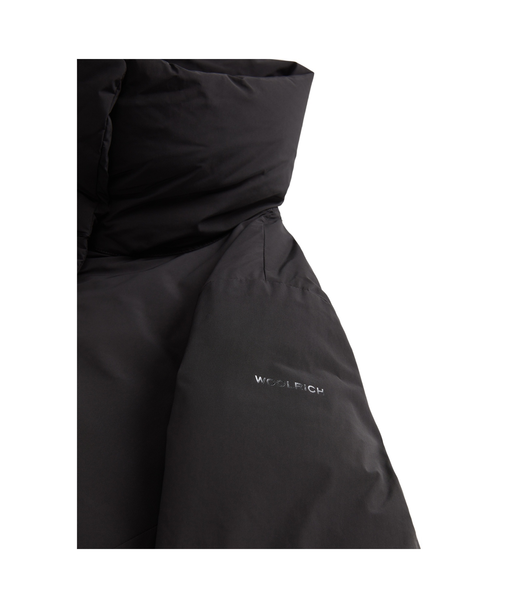 Woolrich Black Coat With High Collar And Boxy Silhouette In Black