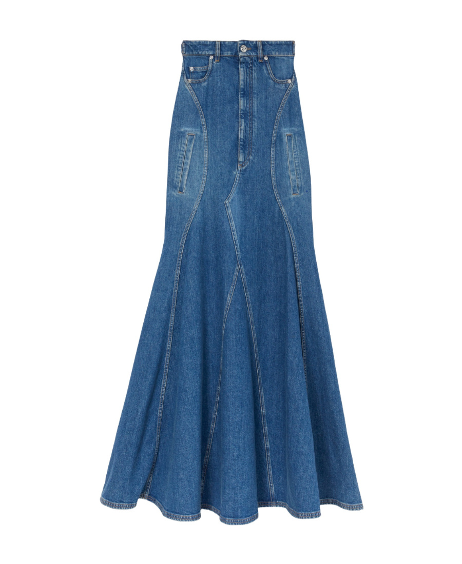 Burberry Flared Denim Maxi Skirt In Blue