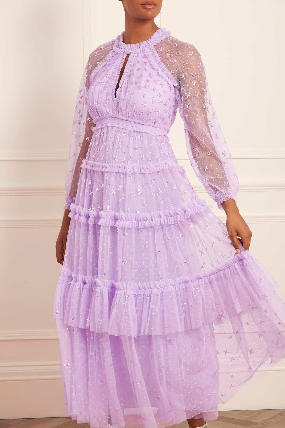 Needle & Thread Long Sleeved Dress In Purple