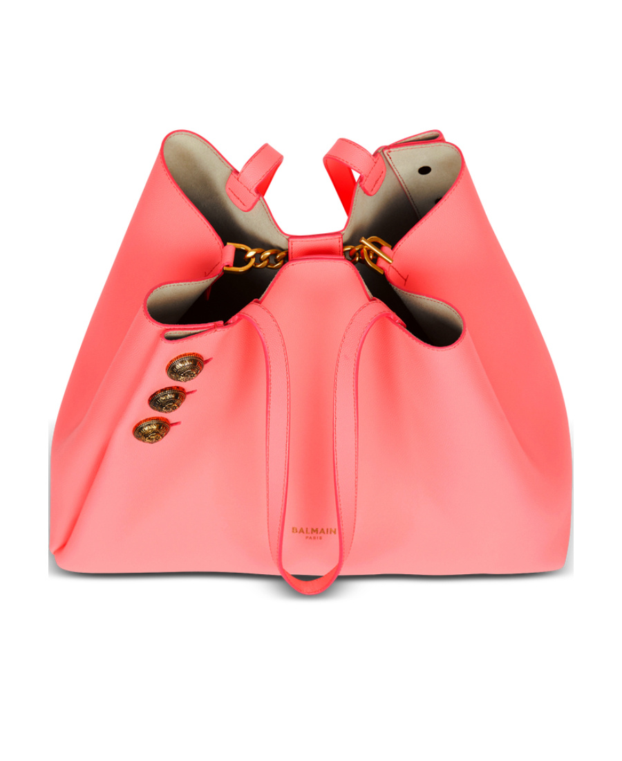 Balmain Emblème Grained Leather Tote Bag In Pink